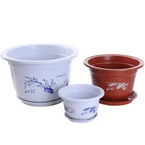Factory wholesale quality thick round size flowers vase planting green plastic flower pots with tray