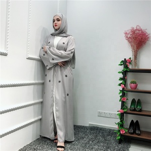Vendita calda all'ingrosso di Crepe di colore solido aperto Abaya in abiti modesti grigi <span class=keywords><strong>abbigliamento</strong></span> <span class=keywords><strong>etnico</strong></span> per le donne - Product Image 3
