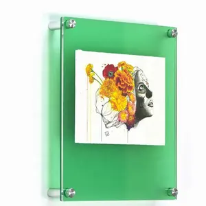 Acrylic Frames Wall Mounted Sign Holders Floating Plexiglass Photo Frame Glass Wall