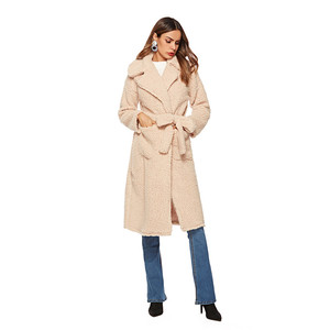 Diseño de la fábrica 2018 de invierno manga larga corbata cintura Turndown Collar de <span class=keywords><strong>terciopelo</strong></span> de lana de las mujeres <span class=keywords><strong>abrigo</strong></span> - Product Image 5