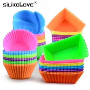 Hot bán 24 pcs tái sử dụng Silicone Baking Silicone Khuôn nướng Khuôn Muffin ly, không dính & chịu nhiệt nướng công cụ