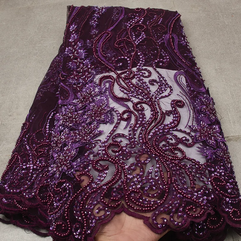Laço de tecido de luxo mão frisado rendas tecido bordado laço francês XZ2564B