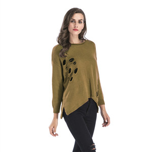 Fábrica de la primavera de 2019 sueltos manga larga <span class=keywords><strong>cuello</strong></span> lateral de Mujer Plus tamaño <span class=keywords><strong>Jersey</strong></span> suéteres con agujeros - Product Image 3