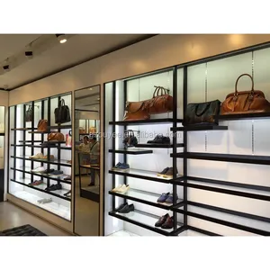 वाणिज्यिक जूते की दुकान प्रदर्शन रैक हैंडबैग दुकान सजावट जूते शेल्फ के साथ प्रकाश का नेतृत्व किया