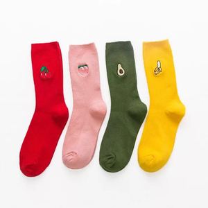 Fruit <span class=keywords><strong>avocat</strong></span> banane cerise pêche brodé rétro lâche femmes chaussettes - Product Image 1
