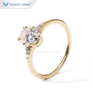 Tianyu Customized 14K/18k yellow Gold Ring 6*8mm oval brilliant cut foreverone Moissanite gold anniversary Ring