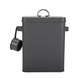 Caja de almacenamiento negra para lavado de polvo, contenedor de Metal Retro, lata con cuchara