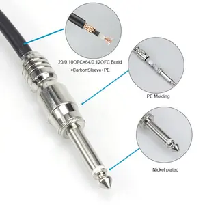 OEM Electric Guitar Cable Straight To Right Angle 1/4 Inch Plug For Musical Instrument