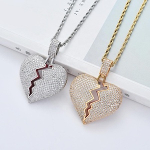 HipHop de esmalte de joyería Micro pavimentada CZ amor encanto Cubic Zirconia helado Corazón Roto colgante collar al por mayor - Product Image 6