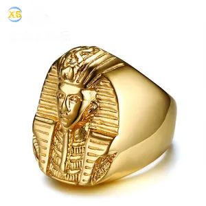 27MM Stainless Steel 18K Gold Egyptian Pharaoh Cast Golden Men's Ring