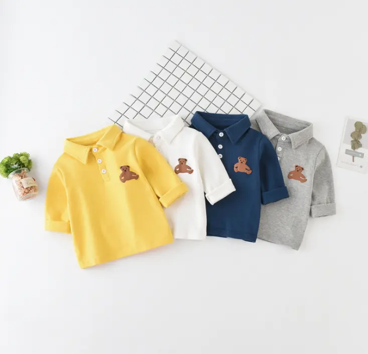 ベビーTシャツ秋新作子供服ソリッドベアプリントTシャツベビーブラウス子供用POLOシャツ