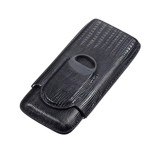 Wholesale Luxury Leather Travel Cigar Finger Case Box With <strong>Cutter</strong> for 3 Cigars <strong>Classy</strong> Snakeskin Pattern Black/brown - Product Image 4