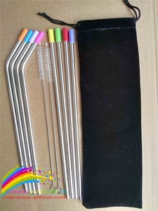 Confezione 4 cannucce in acciaio inox con punte in Silicone e spazzola in sacchetto di <span class=keywords><strong>lino</strong></span> cannucce - Product Image 2