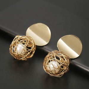 2019 nuevo estilo de aleación de tejido bola perla pendientes de nudo - Product Image 5