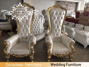 Braut und Bräutigam Einzigen Stuhl Sofa Goldenen Rahmen Weiß PU mit Diamant - Product Image 3