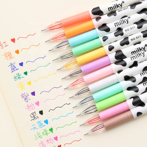 Pena Gel Tanda Tangan Kartun Kreatif 12 Warna Susu Warna-warni Pulpen Gel Kawaii - Product Image 2