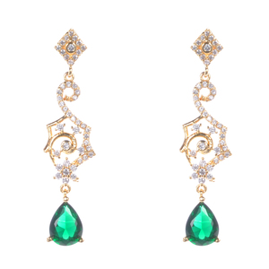 Vente chaude conception spéciale femmes mariage vert strass cristal de luxe 18 <span class=keywords><strong>k</strong></span> carats plaqué or boucle d'oreille - Product Image 1