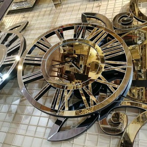 Horloge murale ronde romaine en cristal, avec bordure en diamant frotté, en argent miroir, fournitures chinoises, offre spéciale