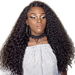 Wig Amerika Eropa Wanita Keriting Kecil Mode Hitam Afrika Ikal Mikro Panjang Set Kepala Penuh Grosir Bivided Ke Dalam Poni 60Cm