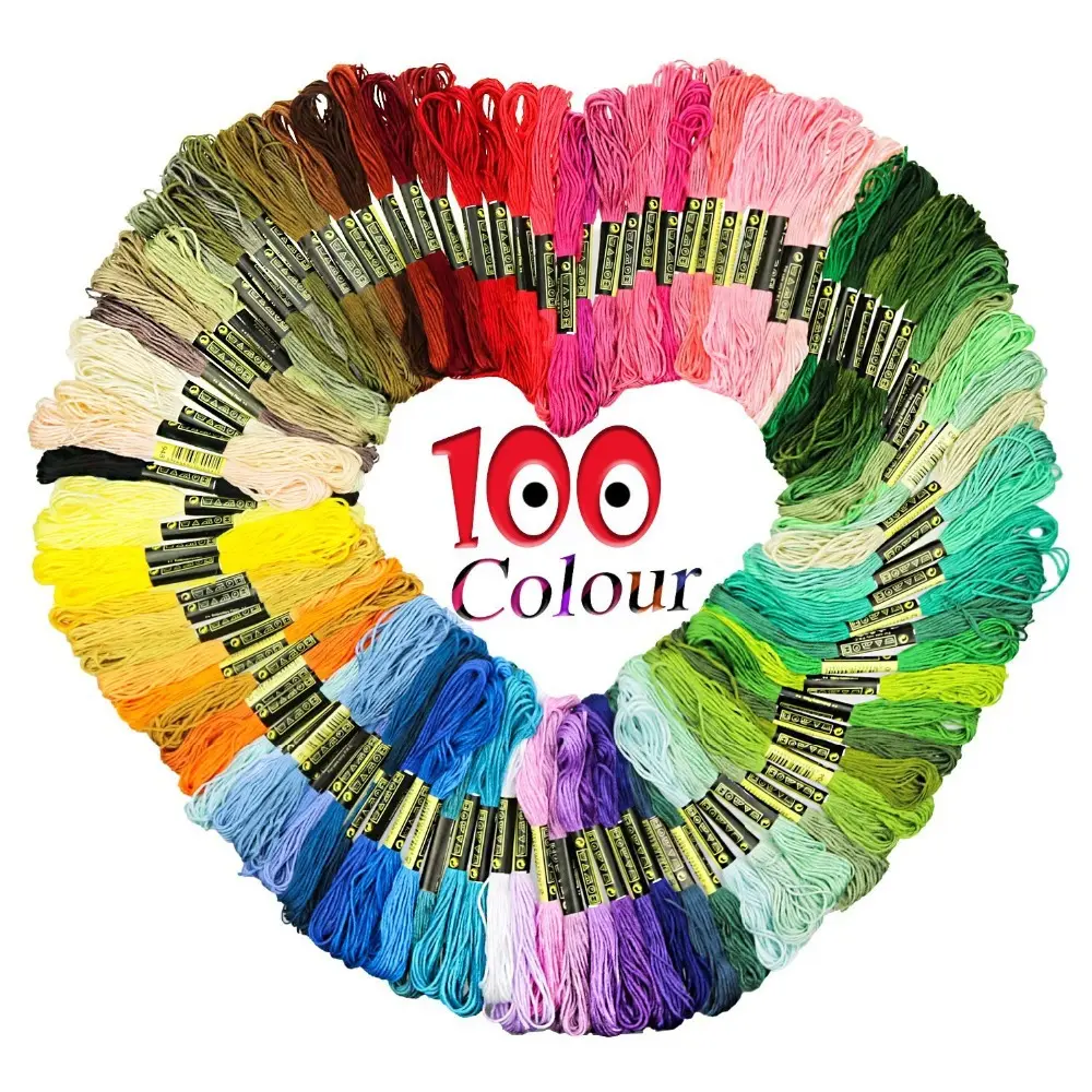 100 रंग DIY रंगीन सूती धागे कढ़ाई धागा पार सिलाई तारों मैनुअल DIY रंग सूती धागे