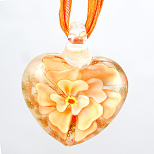 보석 여성 도매 보석 목걸이 꽃 심장 모양 유리 무라노 유리 펜던트 - Product Image 3