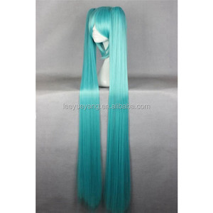 Venta al por mayor anime japonés voyakiloid <span class=keywords><strong>hatsune</strong></span> <span class=keywords><strong>miku</strong></span> largo azul <span class=keywords><strong>cosplay</strong></span> con dos colas de caballo peluca sintética fabricante - Product Image 3