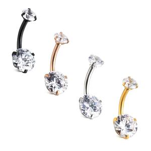 Surgical Steel Belly Button Ring Navel Rings Round Cubic Zirconia Barbell Navel Piercing