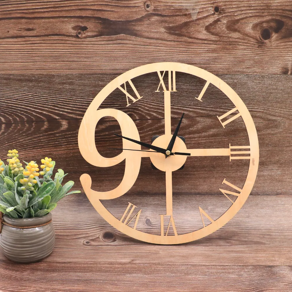 Wholesale custom laser cut wood wooden wall clock for gifts