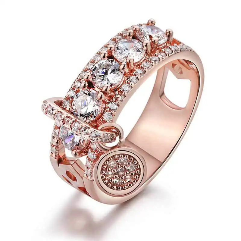 Caoshi Nieuwste Ontwerp Cz Diamanten Ring Rose Vergulde Ring Voor Vrouwen Wedding Promise