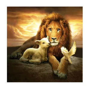 Diy יהלומי ציור האריה כבשים יונה יהלומי רקמת מלא עגול תרגיל צלב תפר קיר בית תפאורה