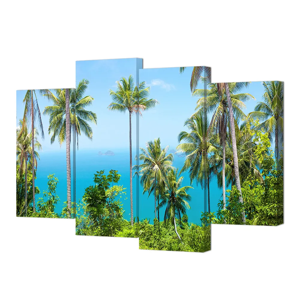 Seascape Painting Coconut Palm Trees in Seaside Pictures Modern Home Living Room Dining Room Wall Decoration