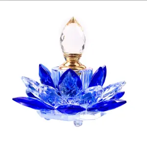 Mini bottiglie di profumo di loto decorativo in cristallo ambrato, bottiglia di profumo riutilizzabile in vetro Vintage vuota, Figuri di fiori di loto fatti a mano