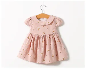 Baby Kleidung Baby Mädchen Sommer 100% Baumwolle Kurzarm Kleid, Blau Und Rosa, Einzelhandel Und Großhandel