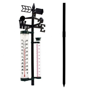 A buon mercato PP + PS + Ferro Materiale meteo stazione di wetter banderuola banderuola con termometro e pluviometro e vento vento indicatore