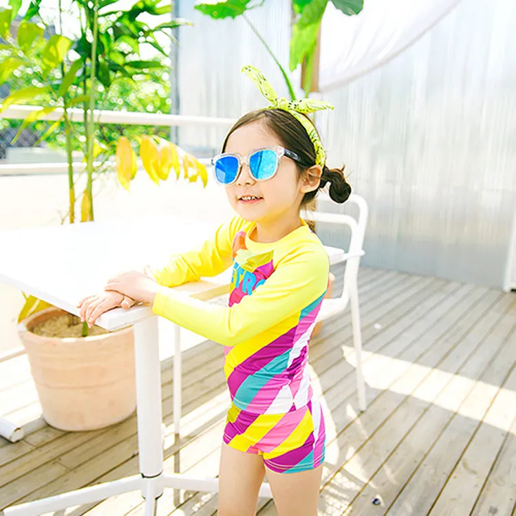 Miễn Phí Vận Chuyển Bán Buôn Trẻ Em Màu Vàng Đáng Yêu Hai Mảnh Đồ Bơi Bé Vui Beachwear Trẻ Em Mùa Hè Đồ Tắm Mô Hình