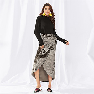 OEM ODM Service 2018 Hiver Sexy de Split Solide Couleur Gris Velours Femmes Dames <span class=keywords><strong>Jupe</strong></span> Longue Avec Sash - Product Image 4