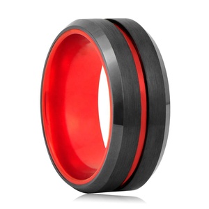 Center Groove Red Aluminium Black Tungsten Carbide Wedding <strong>Rings</strong> for Men Women - Product Image 4