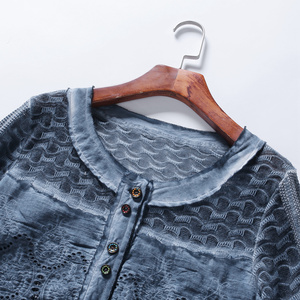 Abbigliamento donna Tie Dyed Denim <span class=keywords><strong>Blu</strong></span> Del Merletto Casuale Della Signora Camicetta - Product Image 3