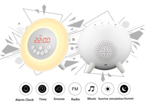 Thiết kế hiện đại Mặt Trời Mọc Mô phỏng đồng hồ báo thức với điều khiển cảm ứng 7 thiên nhiên âm thanh FM Đài phát thanh Wake-up ánh sáng-nhà Máy Giá - Product Image 4