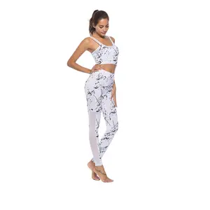 2024 Printed Mesh Women Sports Suit Fitness Gym Clothing 2 Piece Set Tracksuit