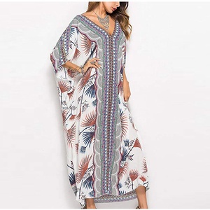 Robes Maxi de Dubaï Offre Spéciale à la mode Robe caftan en soie à col en V - Product Image 4