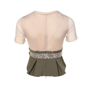 Camicette Casual da <span class=keywords><strong>donna</strong></span> eleganti estive a fiori in Organza di <span class=keywords><strong>seta</strong></span> ricamate a maniche corte con scollo Casual di ultima concezione <span class=keywords><strong>camicie</strong></span> Casual Skinny - Product Image 2