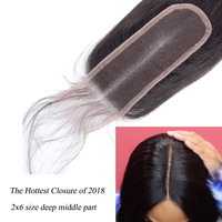 Perruque avec Lace Closure 2*6, cheveux humains lisses, en cheveux vierges, peau fine, bon marché, 2x6