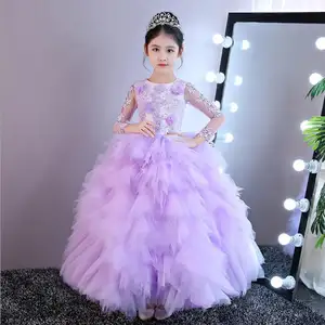 Vestido infantil feminino de tule, vestido de meninas, escola, qualidade favorita, roxo, moda infantil, 2019