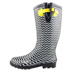 مخصص مطبوعة gumboots النساء احذية المطر عالية أحذية بوت ويلنغتون الجملة أزياء في الهواء الطلق wellies مع مشبك قابل للتعديل