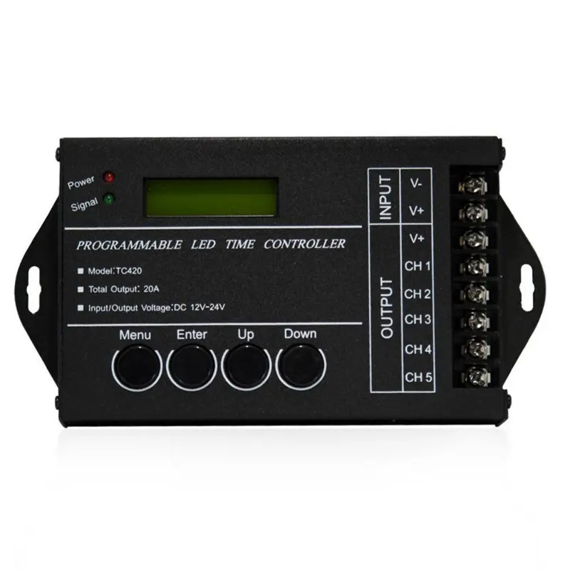 TC420 Pengontrol LED RGB, Waktu Terprogram 5 Saluran Output Total 20A Anoda Umum Dapat Diprogram untuk Modul Strip Led DC12V/24V