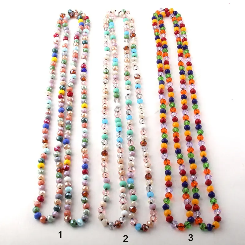 Fashion 145-150cm long knotted Women garnet necklace 8mm Multicolor Crystal Glass beads Necklace