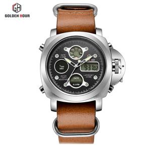 GOLDENHOUR GH102 웨스턴 시계 날짜 알람 아날로그 디지털 듀얼 더블 시간대 시계 남성 방수 스포츠 손목 Reloj Hombre - Product Image 2
