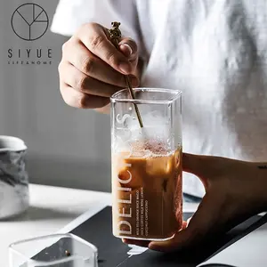 Restaurant Clear Print Borosilicate Glass Coffee Tea Juice Milk Beer Liquor Drinking Cup With Art 1728