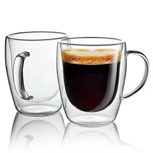 Personnalisé clair Borosilicate Double paroi couche mignon verre eau jus lait thé café bière boire tasse tasses ensemble avec poignée